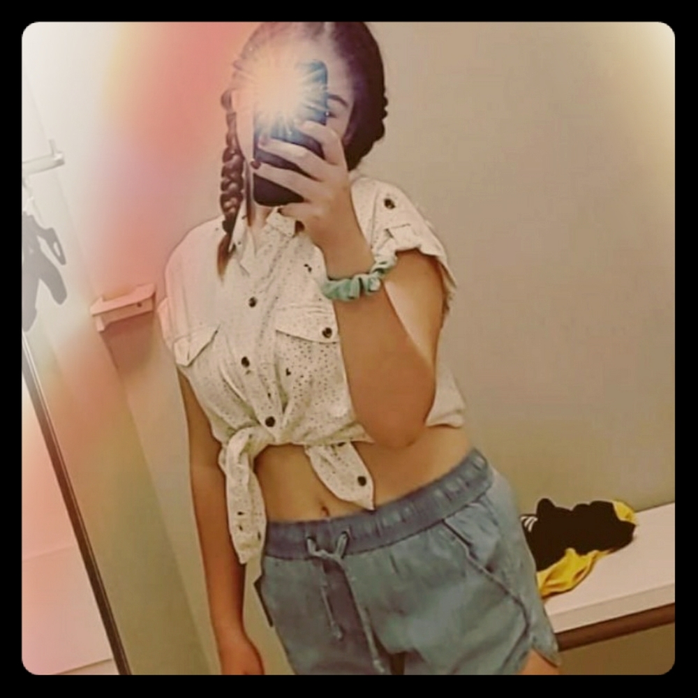 button up shirt with lemons & dots